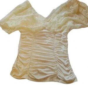 Cute Bo Ho Ivory Bra Top with  Puffed Lacy Sleeves